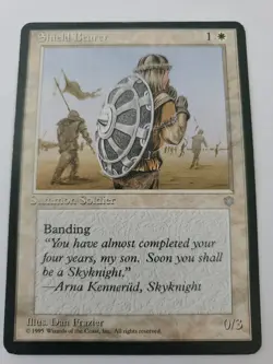 MTG Magic The Gathering Card Shield Bearer Summon Soldier White Ice Age 1995 - Image 1