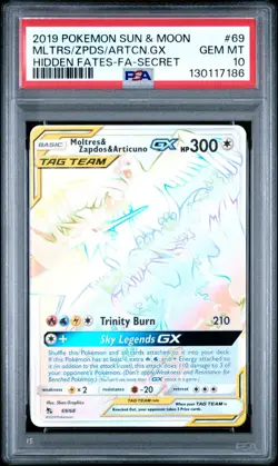 2019 POKEMON SM HIDDEN FATES 69 FULL ART/MOLTRES & ZAPDOS & ARTICUNO GX PSA 10 - Image 1