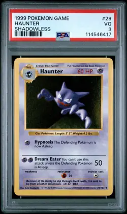 1999 POKEMON GAME #29 HAUNTER SHADOWLESS PSA VG 3 - Image 1