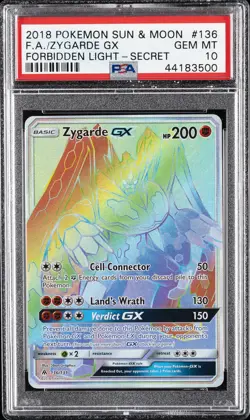 2018 POKEMON SUN & MOON FORBIDDEN LIGHT SECRET #136 FULL ART/ZYGARDE GX PSA 10 - Image 1