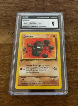 Geodude 47/62 - 1st Edition Fossil 1999 - CGC 9 Mint Pokemon TCG ⭐ - Image 1