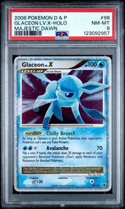 Pokemon TCG Glaceon LV. X 98/100 PSA 8 Majestic Dawn Holo 2008 D & P - Image 1