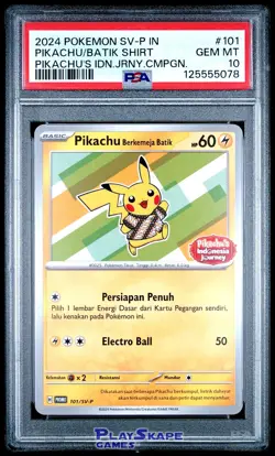 Pokemon Card PSA 10 Pikachu 101/SV-P Indonesian Promo Batik Shirt Journey 2024 - Image 1