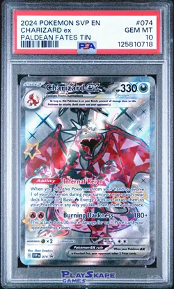 Pokemon Card PSA 10 Charizard ex SVP 074 Shiny Promo Paldean Fates Tin 2024 - Image 1