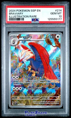 Pokemon Card PSA 10 Braviary 214/191 Surging Sparks Illustration Rare IR 2024 - Image 1