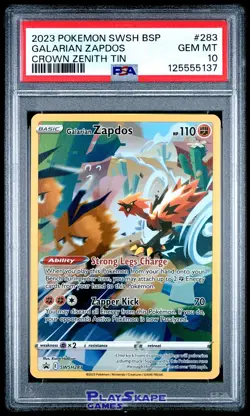 Pokemon Card PSA 10 Galarian Zapdos SWSH283 Alt Art Promo Crown Zenith Tin 2023 - Image 1