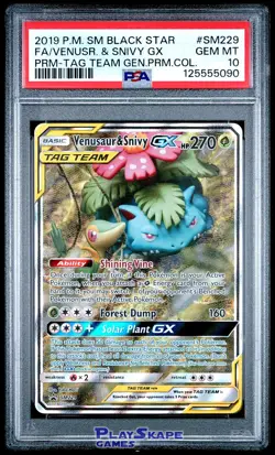 Pokemon Card PSA 10 Venusaur & Snivy GX SM229 Tag Team Promo Full Art 2019 - Image 1
