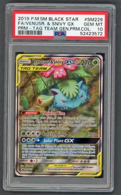 Pokemon Cards - PSA 10 Venusaur & Snivy GX SM229 - Tag Team Promo FA - GEM MT - Image 1