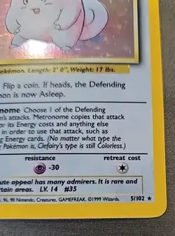 #5 Clefairy 5/102 Base Set Holo Pokemon Card TCG Never Played - Image 4