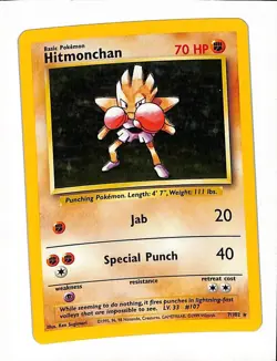 Pokemon TCG Hitmonchan 7/102 Base Set Holo Unlimited Rare Card LP/NM - Image 1