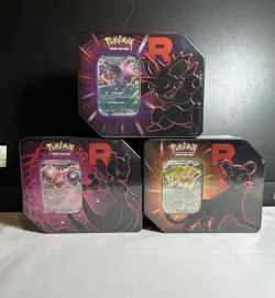 Pokemon TCG Destined Rivals Team Rocket Tin LOT (3) Complete Art Set New Sealed - Image 1