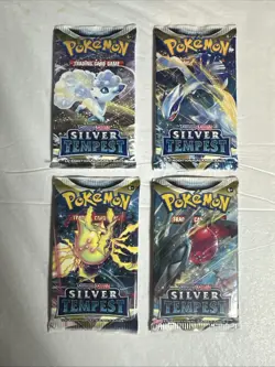 4 X Pokemon TCG: Sword & Shield Silver Tempest Booster Pack Sealed Art Set - Image 1