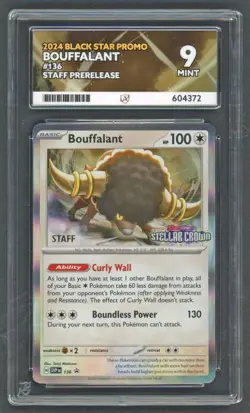 Pokemon Cards - ACE 9 Bouffalant 136 - STAFF PreRelease Black Star Promo PSA - Image 1