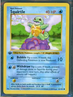 Pokemon Cards - 1st Edition Shadowless Squirtle 63/102 - Base Set - Image 1