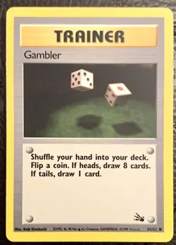 GAMBLER - 60/62 - Fossil Set - Trainer Card - Pokemon Card 1999 - NM - Image 1