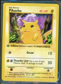Pokemon Cards - 1st Edition Shadowless Pikachu 58/102 - Base Set Yellow Cheeks - Image 1