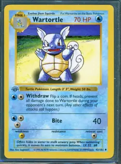 Pokemon Cards - 1st Edition Shadowless Wartortle 42/102 - Base Set - Image 1