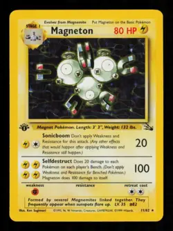 Pokemon Card Magneton 11/62 Fossil 1ST EDITION Holo Foil Rare Vintage EX 1999 - Image 1