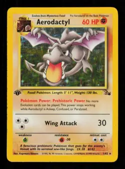 Pokemon Card Aerodactyl 1/62 1ST EDITION Fossil Holo Vintage Rare WOTC LP 1999 - Image 1
