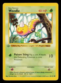Pokemon Card Weedle GREY STAMP 69/102 1st Edition Base Set Original WOTC LP 1999 - Image 1
