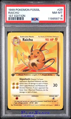 Pokemon Card PSA 8 Raichu 29/62 Fossil 1st Edition Vintage WOTC Rare 1999 - Image 1