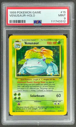 1999 Pokemon Game Base Set Unlimited Venusaur #15/102 PSA 9 - Image 1