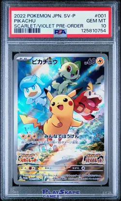 Pokemon Card PSA 10 Pikachu 001/SV-P Japanese Scarlet Violet FA Promo 2022 - Image 1