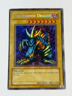 Yugioh Tri-Horned Dragon LOB-000 Reverse Foil Error Secret Rare NM - Image 1