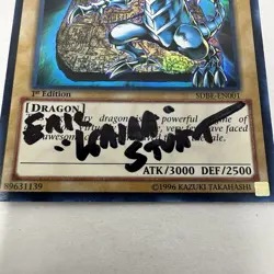 Yu-Gi-Oh Holographic Blue-Eyes White Dragon Signed by Eric "Kaiba" Stuart JSA - Image 2