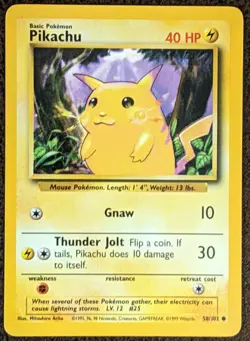 Pikachu Yellow Cheeks 58/102 Pokemon Card Rare 1999 Base Set - Image 1