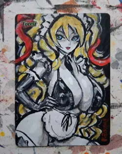 Altered MTG Hand Painted Forest One Of A Kind Anime Girl - Image 1