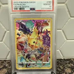 2023 POKEMON SWORD & SHIELD CROWN ZENITH #160 FULL ART/PIKACHU PSA 10 - Image 1
