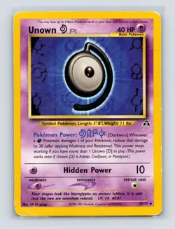 Pokemon TCG Unown [D] 47/75 Neo Discovery Unlimited HP - Image 1