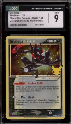 Pokemon Greninja Gold Star Celebrations ETB Black Star Holo Promo SWSH144 CGC 9 - Image 1