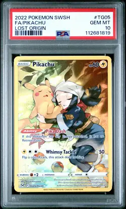 2022 POKEMON SWORD & SHIELD LOST ORIGIN #TG05 FULL ART/PIKACHU PSA 10 - Image 1
