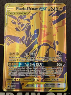JUMBO Pikachu & Zekrom GX Tag Team Oversized Gold Promo SM248 Pokemon - NM - Image 1