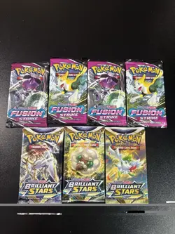 Pokemon TCG 7 Pack Lot Fusion Strike & Brilliant Stars Sealed Boosters - Image 1
