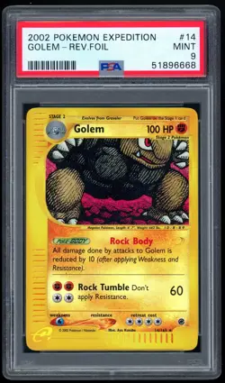 2002 Pokemon Unlimited Expedition Base 14/165 Golem Reverse Holo PSA MINT 9 - Image 1