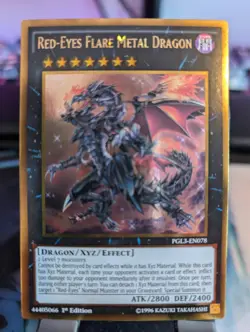 YuGiOh! Red-Eyes Flare Metal Dragon PGL3-EN078 Gold Rare 1st Ed - Image 1