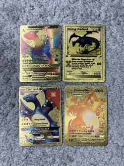 Set of 4 Pokemon Charizard Gold Foil Fan Art Display Cards NM - Image 1