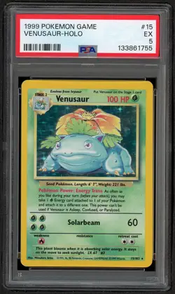 1999 Pokemon Base Set Venusaur Holo Rare Card 15/102 PSA 5 EX - Image 1