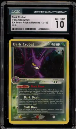 Pokemon Dark Crobat EX Team Rocket Returns Holo Rare #3 CGC 10 Gem Mint - Image 1