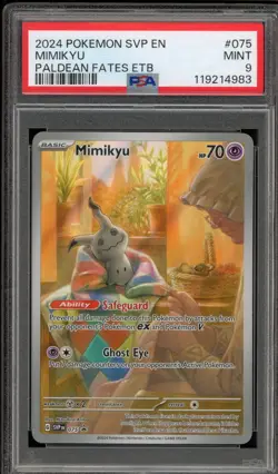 Pokemon Mimikyu Paldean Fates ETB Promo SVP EN 075 PSA 9 Mint - Image 1