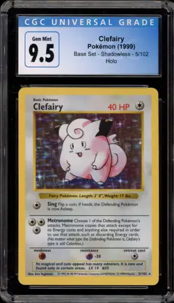 Pokemon Clefairy Base Set Shadowless Holo Rare #5 CGC 9.5 - Image 1