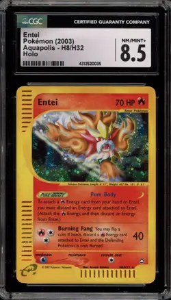 Pokemon Entei Aquapolis Holo Rare #H8 CGC 8.5 - Image 1