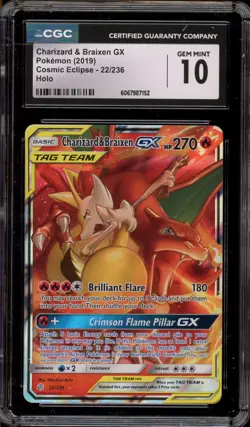 Pokemon Charizard & Braixen GX Cosmic Eclipse Holo Ultra Rare #22 CGC 10 - Image 1