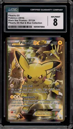 Pokemon Pikachu EX Red & Blue Coll. Black Star Full Art Promo XY124 CGC 8 - Image 1