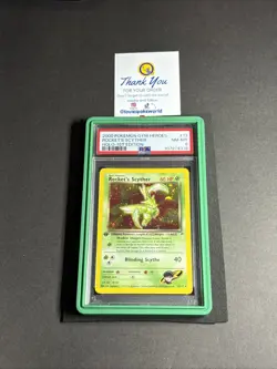 2000 Pokemon Gym Heroes Rocket's Scyther 1st Edition Holo 13/132 PSA 8 + Guard🟩 - Image 2