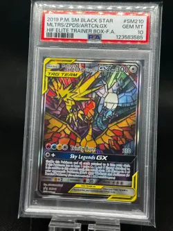 Moltres Zapdos Articuno GX SM210 Pokemon Hidden Fates Stained Glass Birds PSA 10 - Image 1
