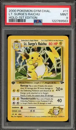 Pokemon Lt. Surge's Raichu Gym Challenge 1st Edition Holo Rare #11 PSA 9 Mint - Image 1